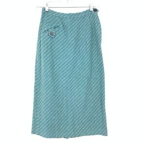 Vintage 60s Midi Pencil Skirt Womens Size 24" US 00 Blue Striped